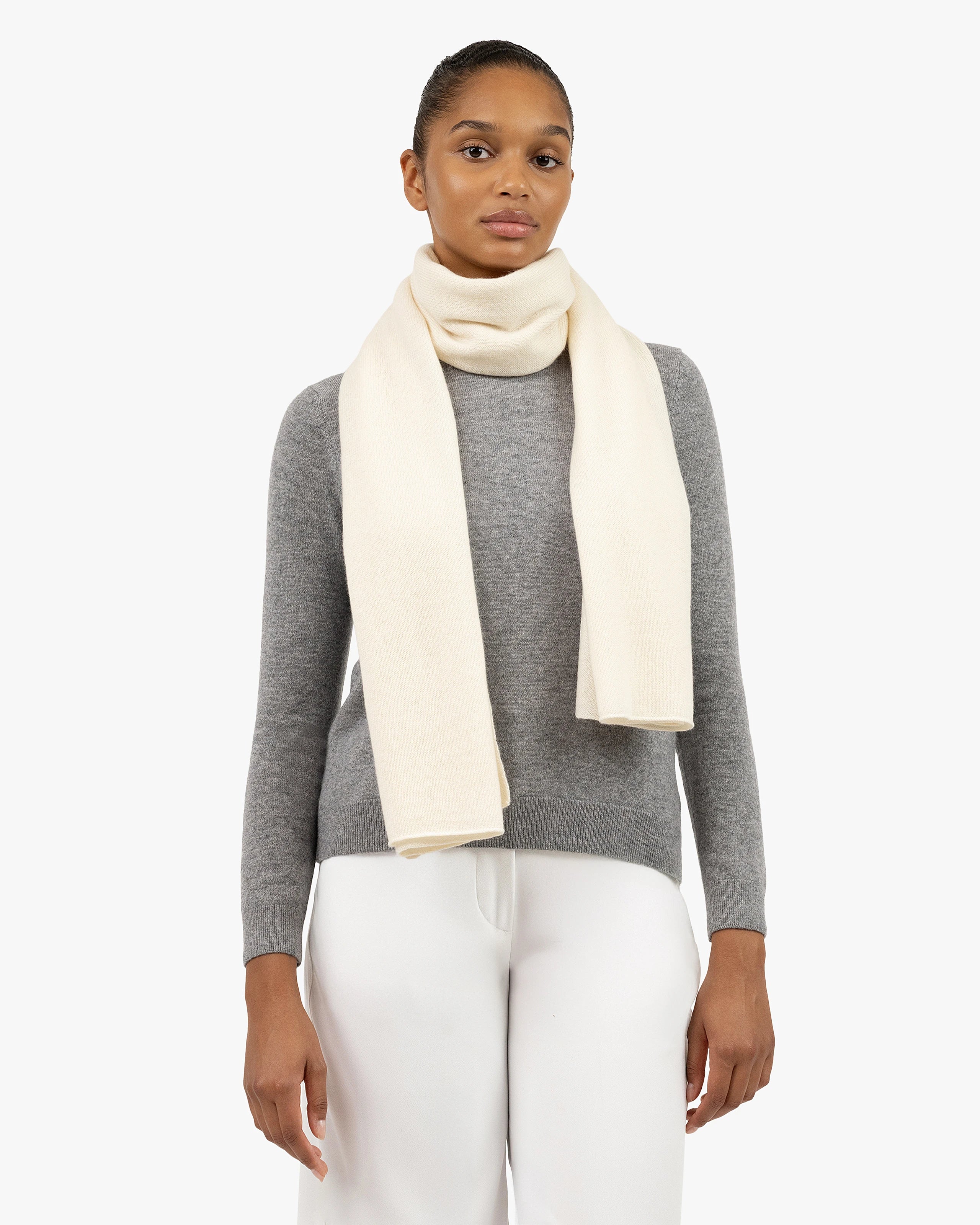 Essential Maxi Cashmere Scarf for Women - White | MaisonCashmere