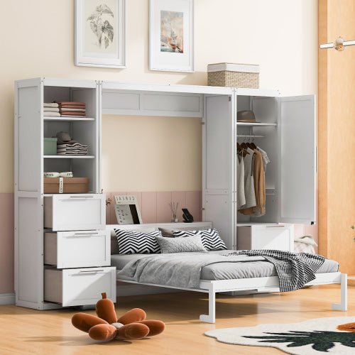 Bellemave® Queen Size Murphy Bed Wall Bed with Closet ,Drawers and She