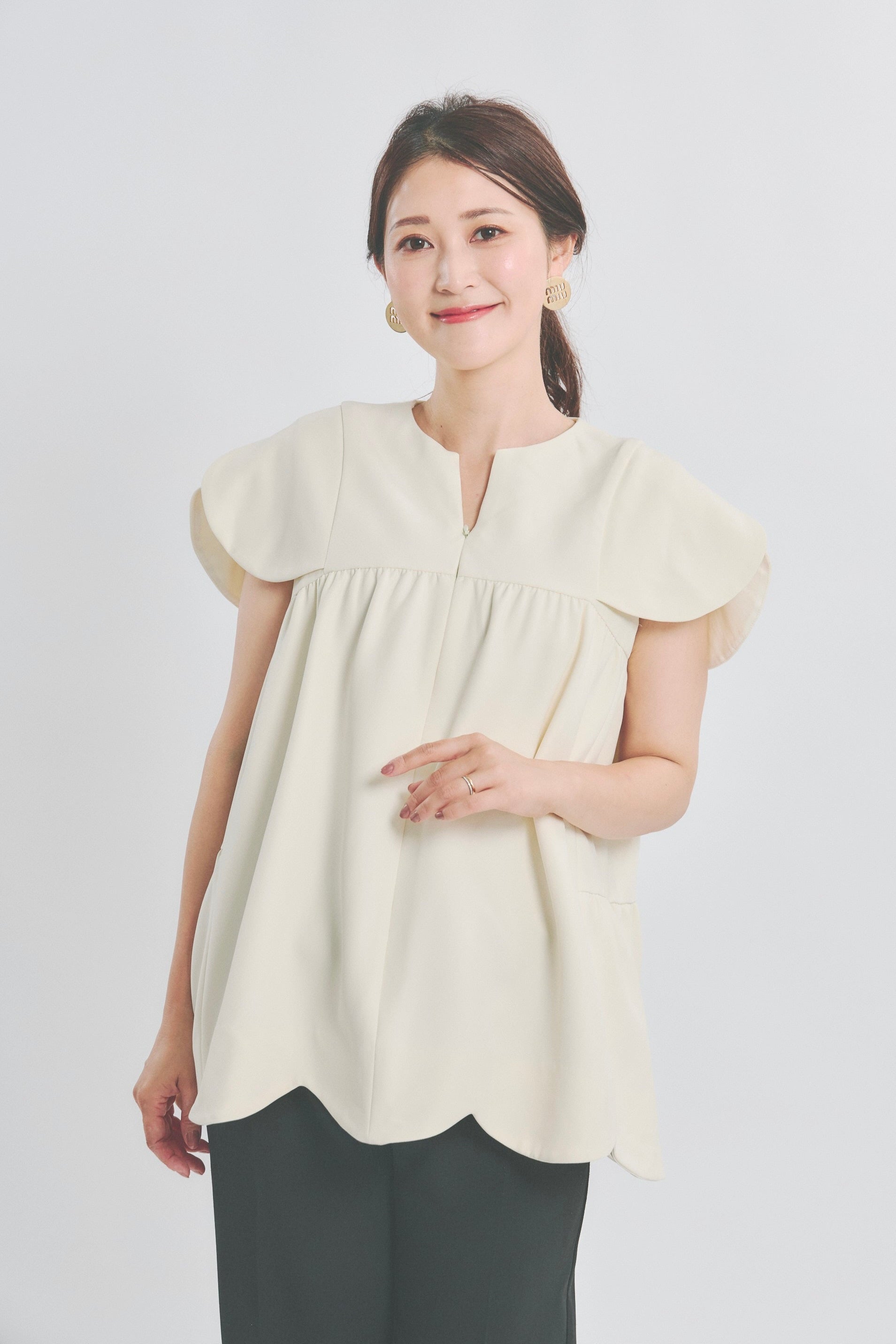 美人トップス ペタルスリーブ（マシュマロイエロー）【お上品な授乳服