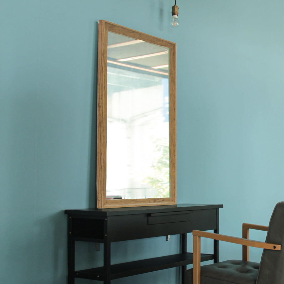 壁掛け鏡】ウッド調 壁面ミラー（ナチュラルウッド）｜セット面に