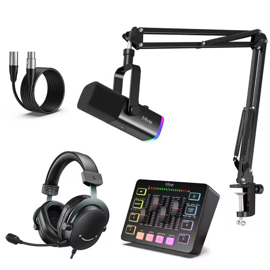 FIFINE AmpliGame Streaming Bundle: AM8T Microphone+SC3 Audio Mixer