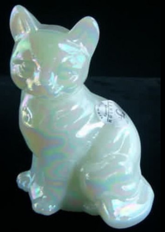FENTON 花柄 CAT 眠り猫 フェントン ブルーオパールガラス 置物 FENTON