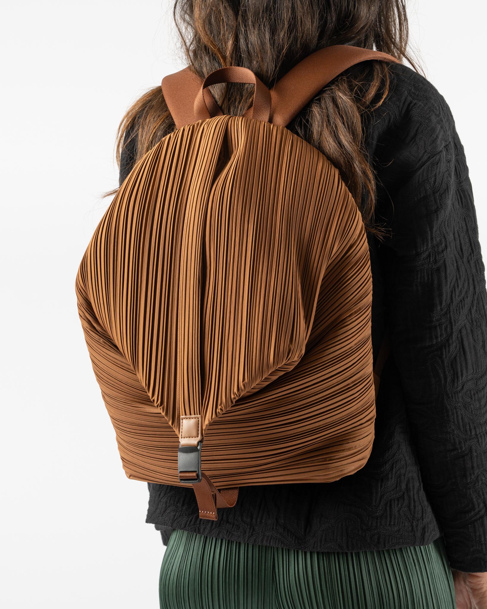 Pleats Please Issey Miyake Pleats Backpack in Brown Curated at