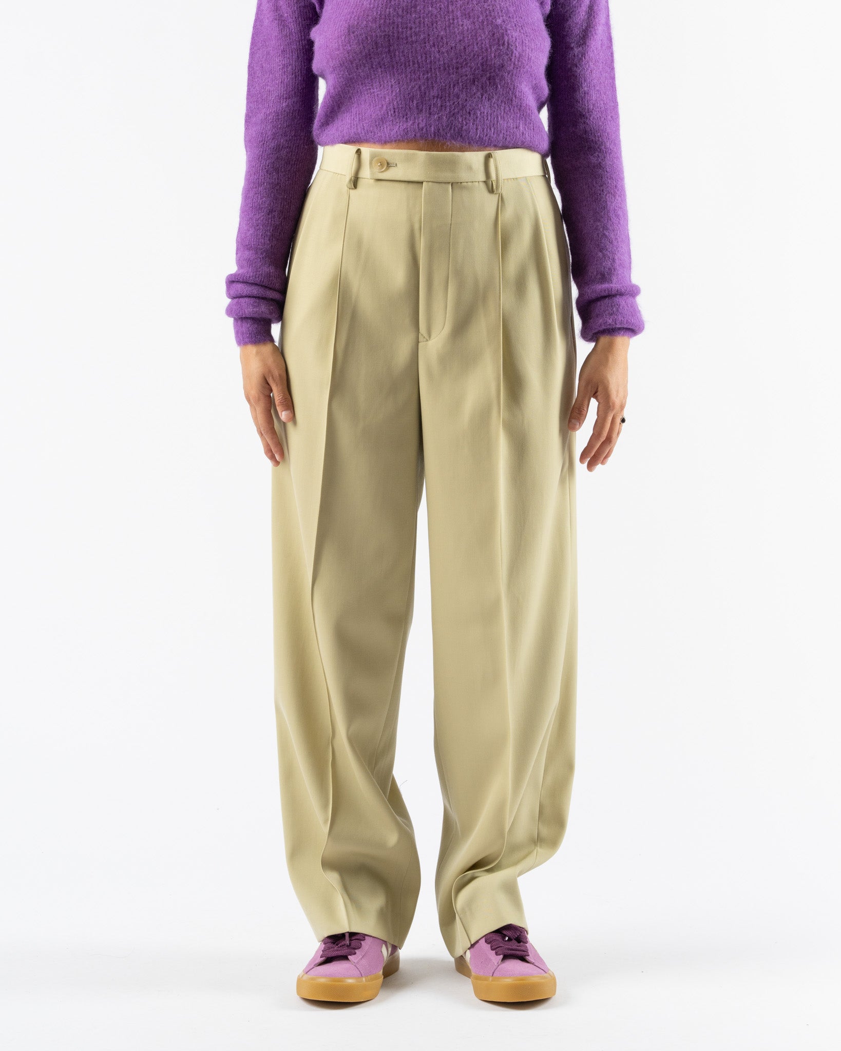Auralee Light Wool Max Gabardine Slacks in Light Khaki Curated at