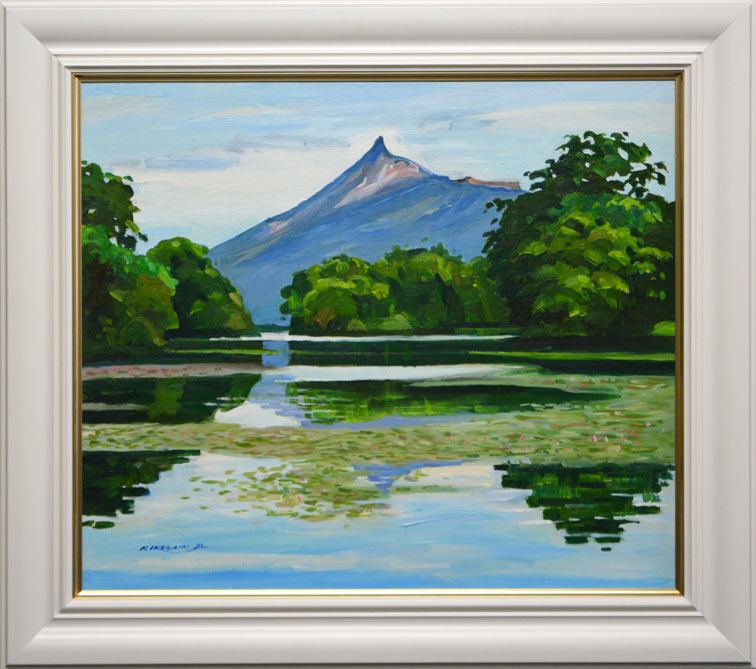 肉筆油絵(額付き)駒ヶ岳の春 1980年 汪 肉筆油絵(額付き)駒ヶ岳の春