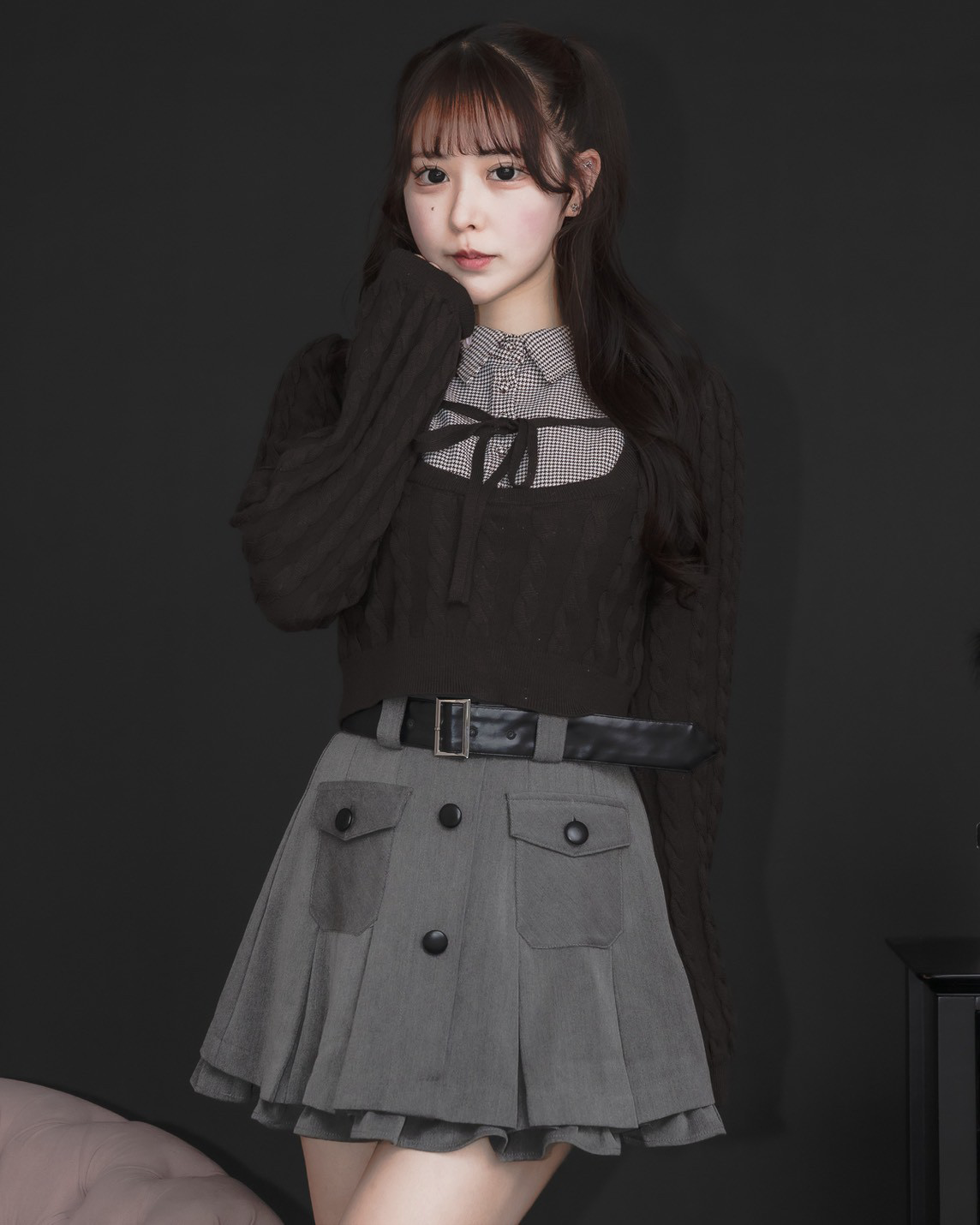 レザーベルトプリーツミニスカート – pium