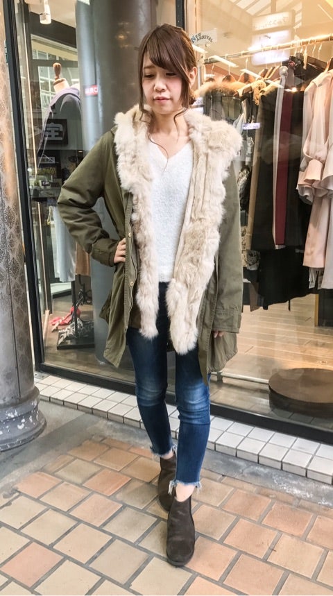 美品ラビットファーコート リアルファー ラビットファー付 モッズ