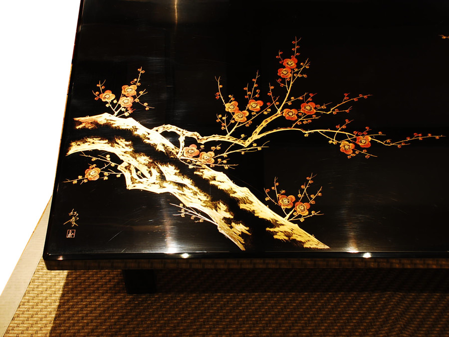 漆 座卓 5尺（150cm）沈金 紅白梅 紅斎作 | 漆プロダクション - HAJIME