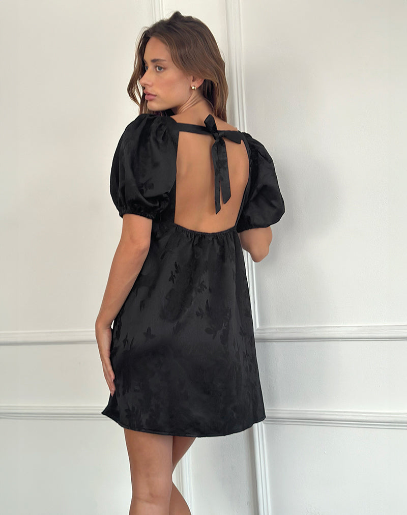 Black Satin Jacquard Open Back Mini Dress | Bimbi – motelrocks-com-us