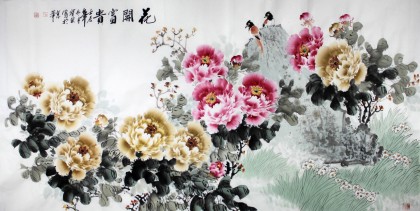 名家王宝钦六尺牡丹图《花开富贵》 - 牡丹画- 99字画网