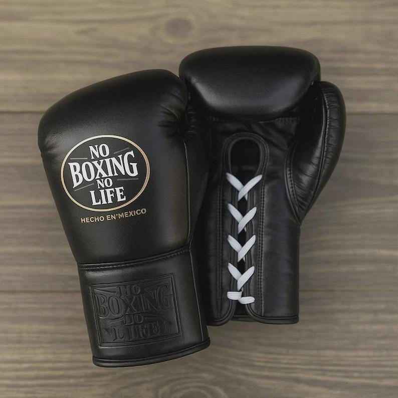 No Boxing No Life Black Lace-Up Boxing Gloves – Professional
