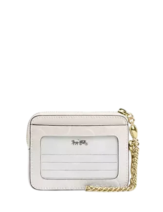 Coach Zip Card Case In Signature Leather With Heart Charm