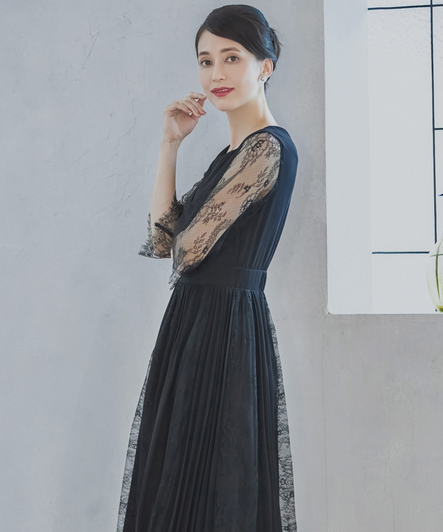 レースシフォンドッキングワンピース パーティードレスdsj0014