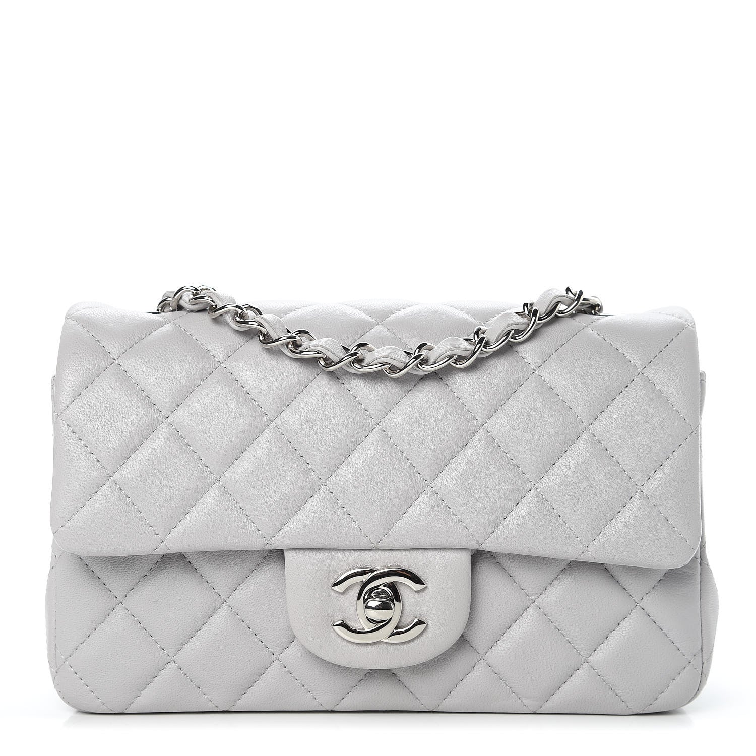Chanel Lambskin Quilted Mini Rectangular Flap Grey 470405