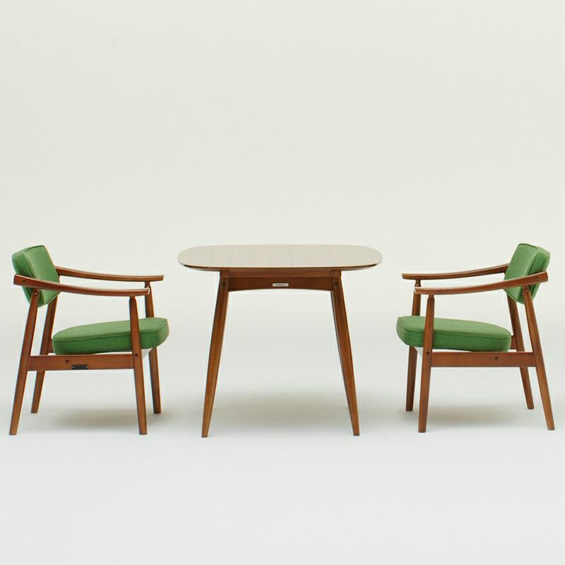 カリモク60 Dテーブル ウォールナット/Dチェア タープグリーン2脚