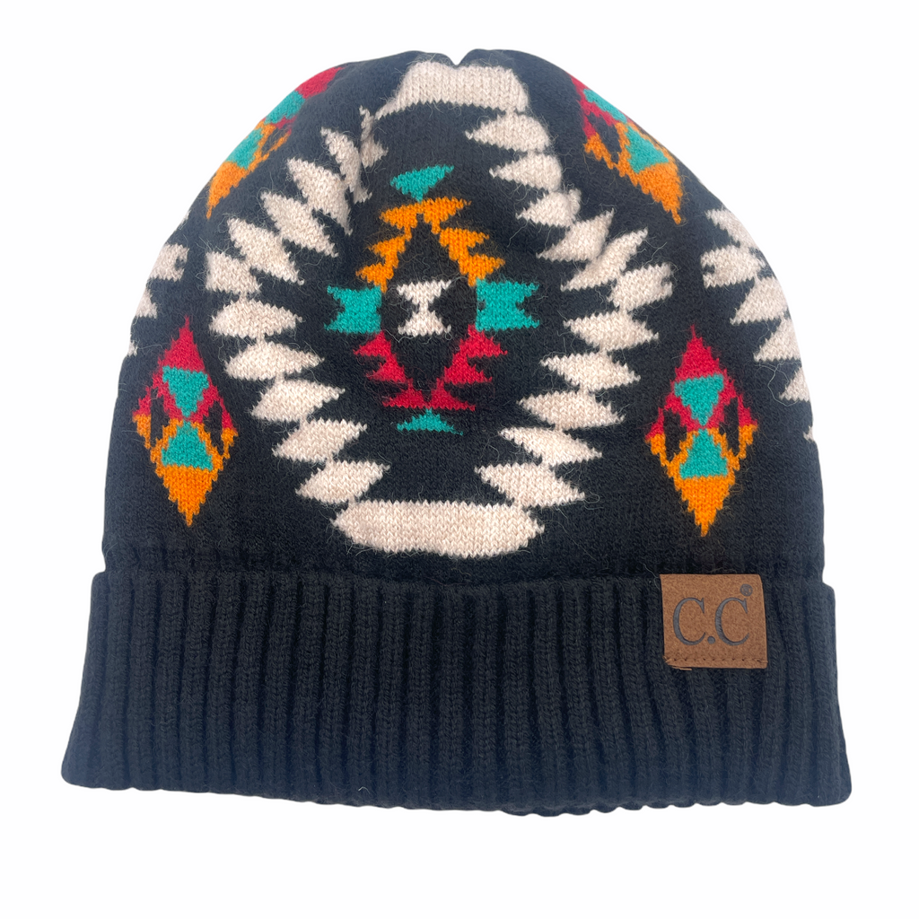 Hat-3002 Aztec Beanie - Black – girliegirloriginals