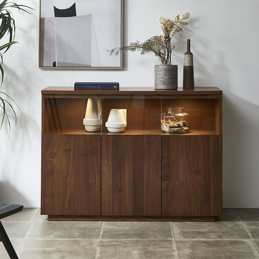 サイドボード「NEWイソラ」幅120cm 全2色 ガラス部背面2タイプ（板張り