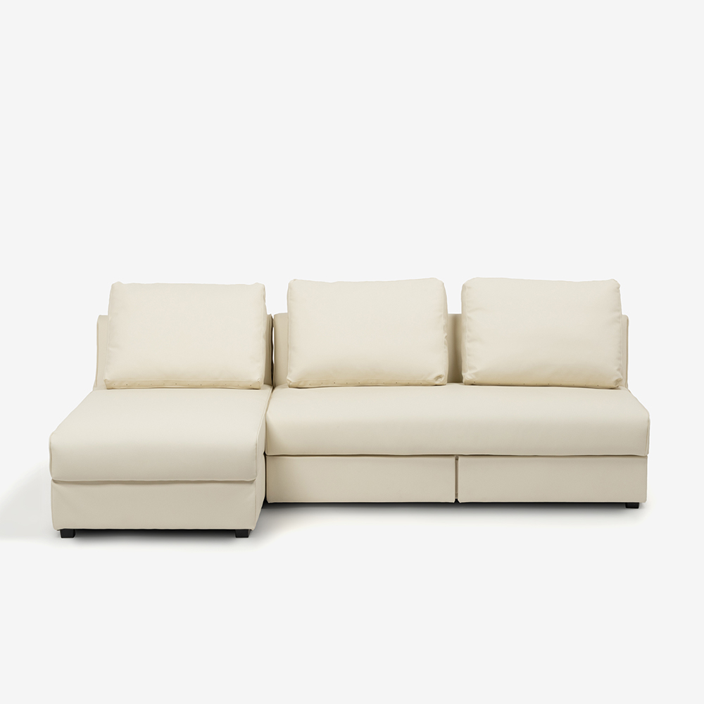 カウチソファ2点セット ソファベッド「パズル」ソフトレザー