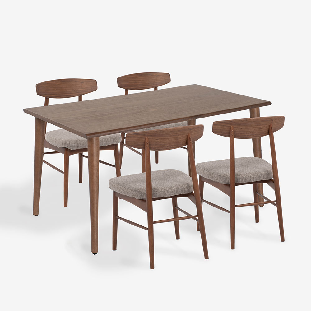 ダイニングセット「ユノ3」ウォールナット材 座面PVCブラック/布カバー