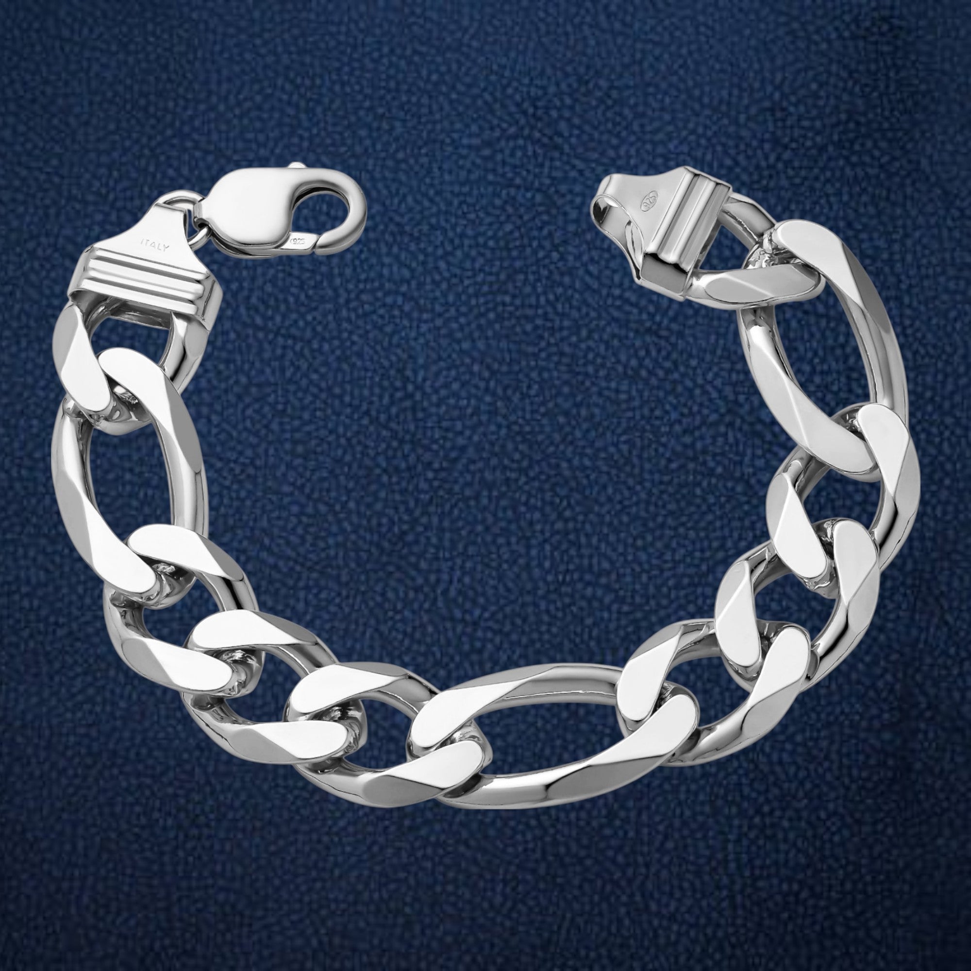 925 Sterling Silver Figaro Bracelet - Italian Real Silver Mens