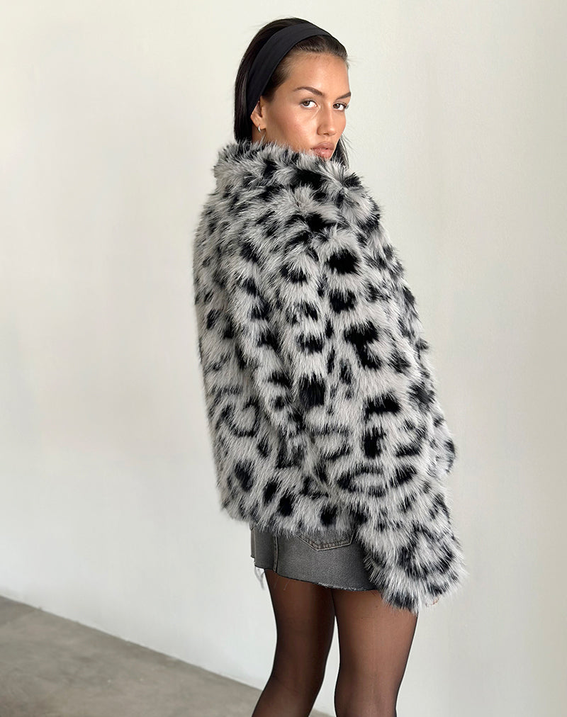 Grey Leopard Print Faux Fur Cropped Jacket | Joji – motelrocks.com