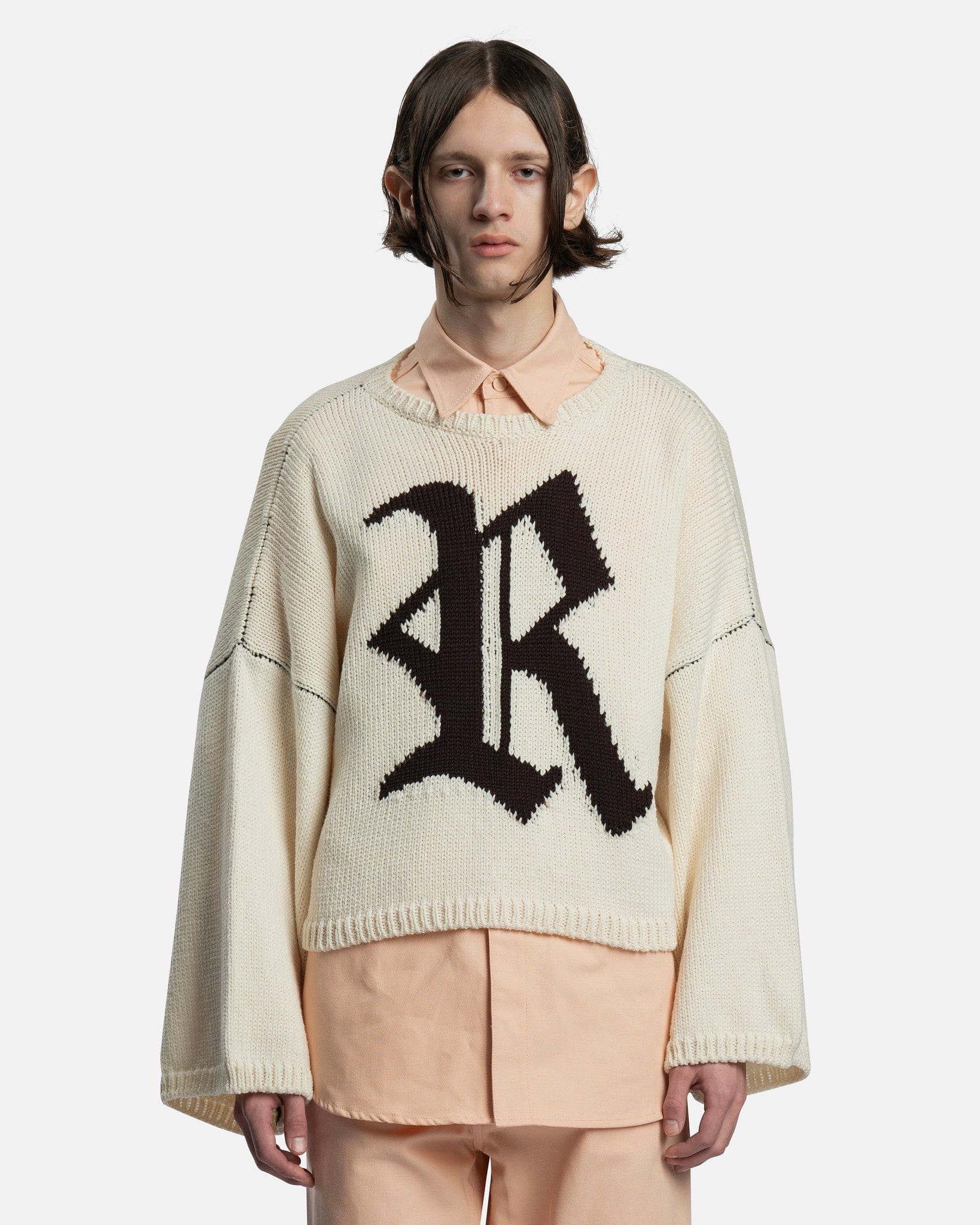 R Jacquard Bulky Knit Sweater in Pearl – SVRN