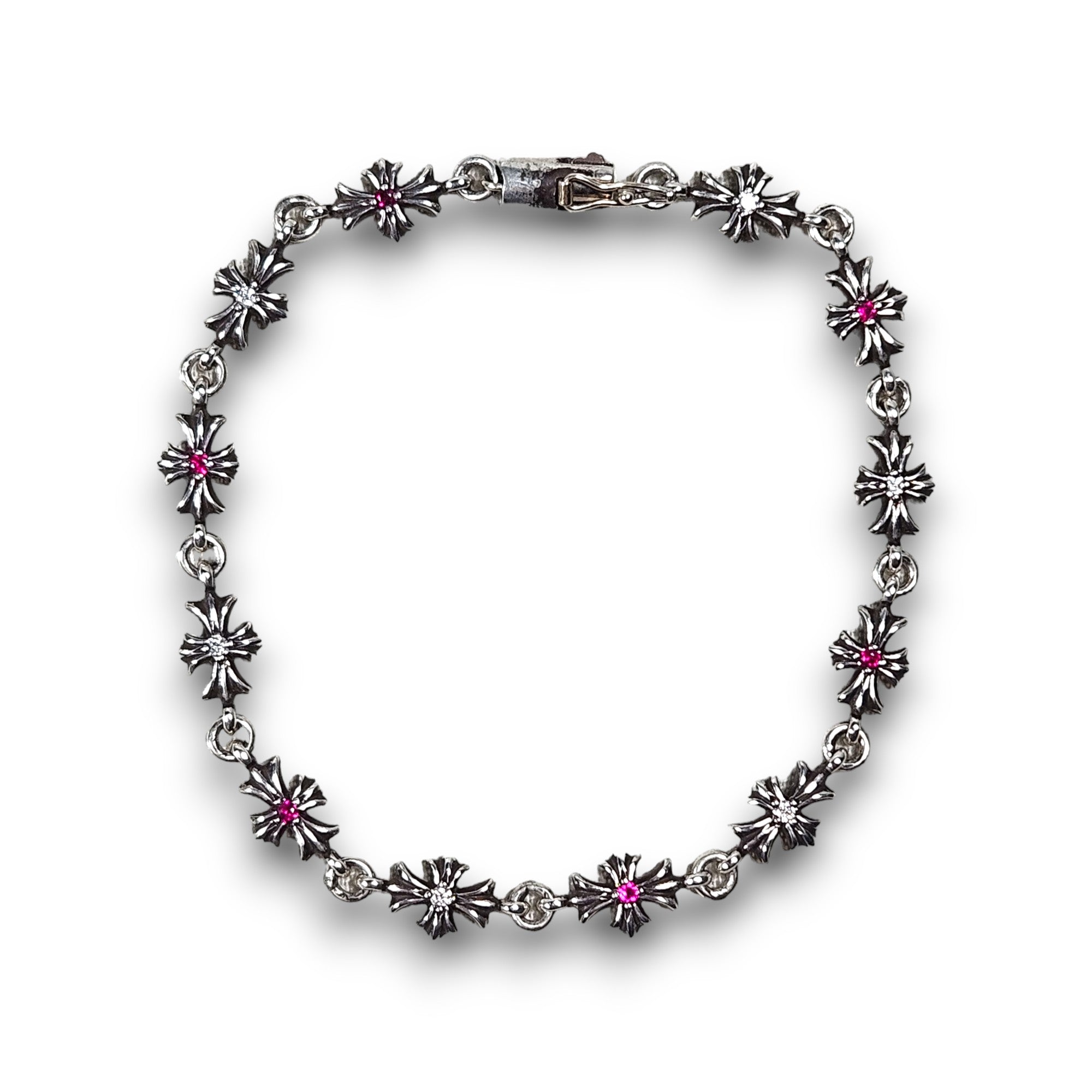 Chrome Hearts Tiny E Bracelet Silver Ruby & Diamond