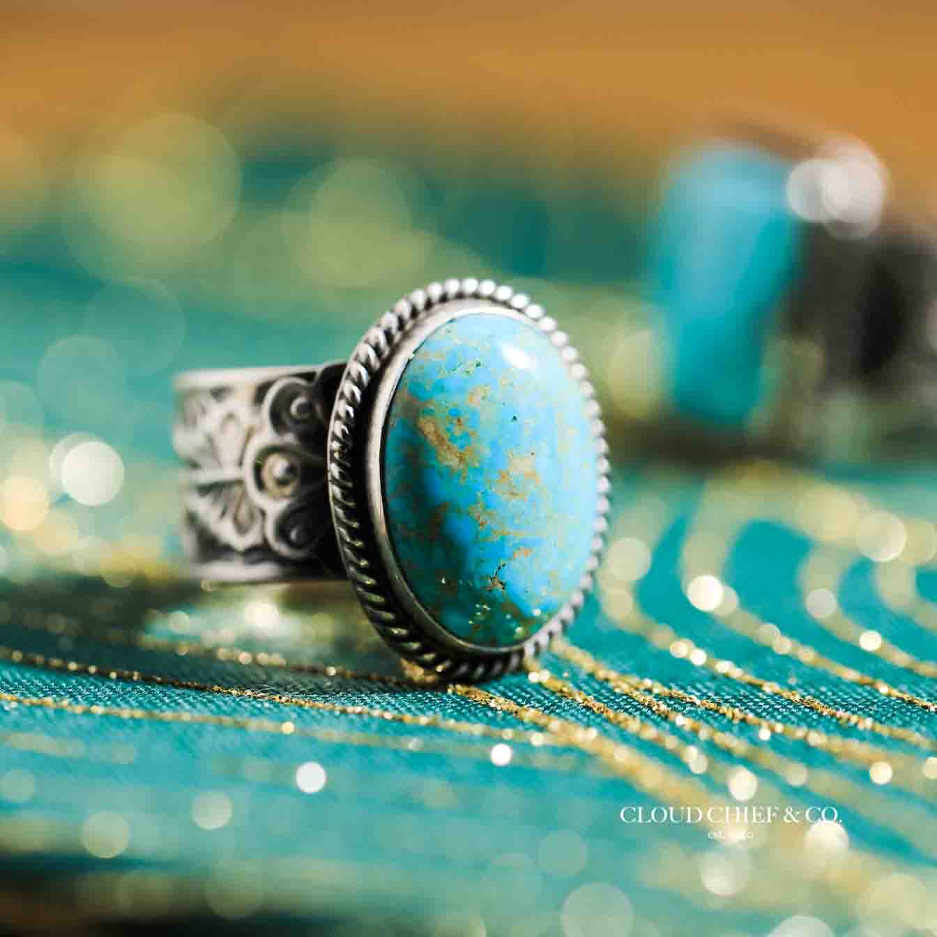 Sunshine Reeves Navajo Heavy Sterling Round Turquoise Ring | Cloud