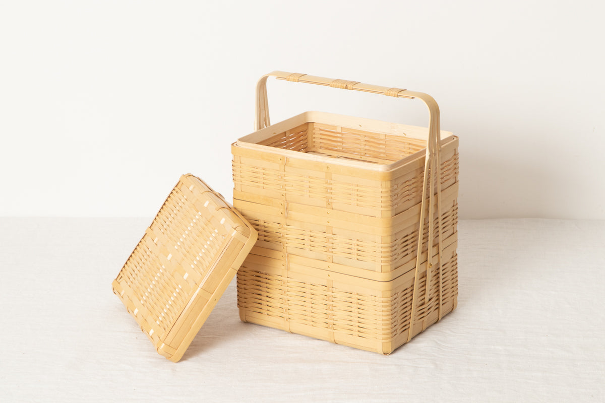 白竹の三段弁当かご お弁当や行楽に – 市川籠店 | 1basketry