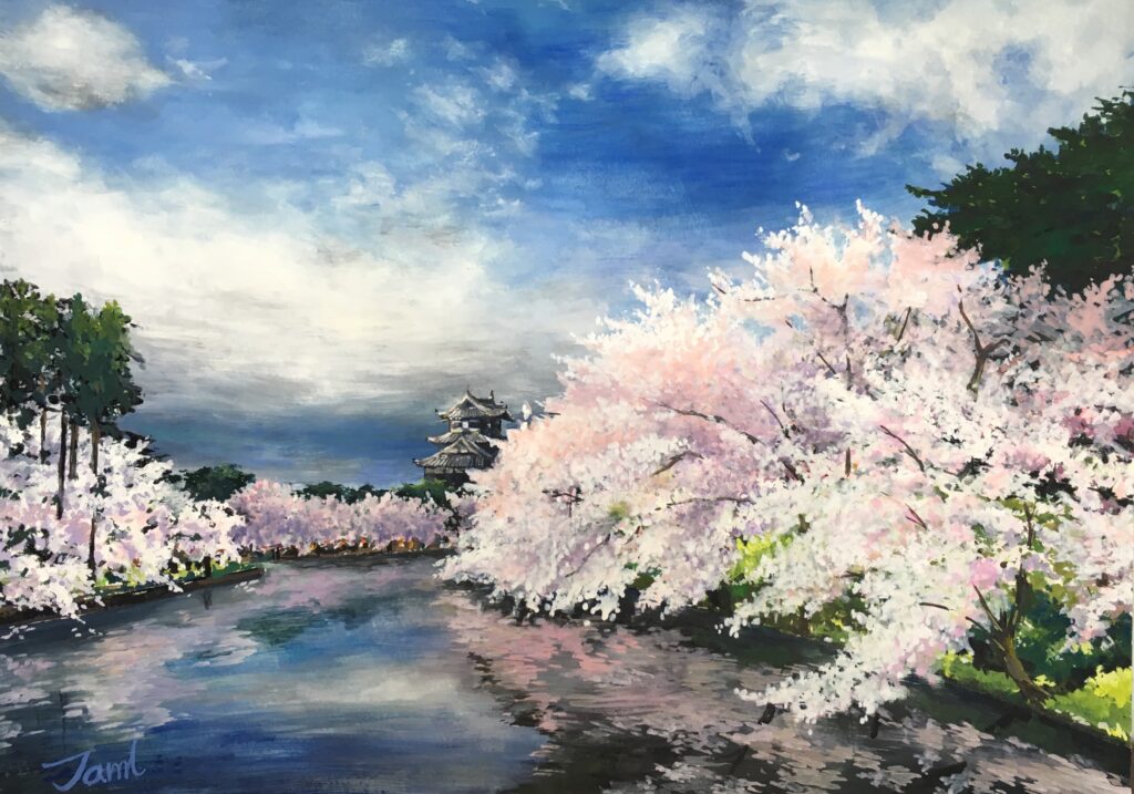 高田桜」絵画 / 不透明水彩画(ガッシュ Gouache) - Tami Azuma