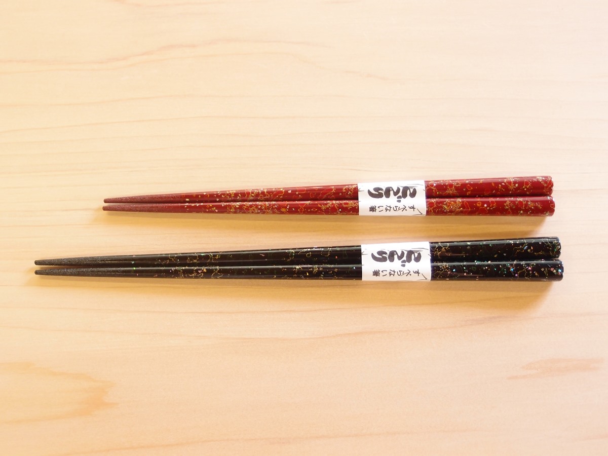 夫婦箸 こごり】唐塗 貝蒔 黒(大)・赤々(中) | 津軽塗たなか