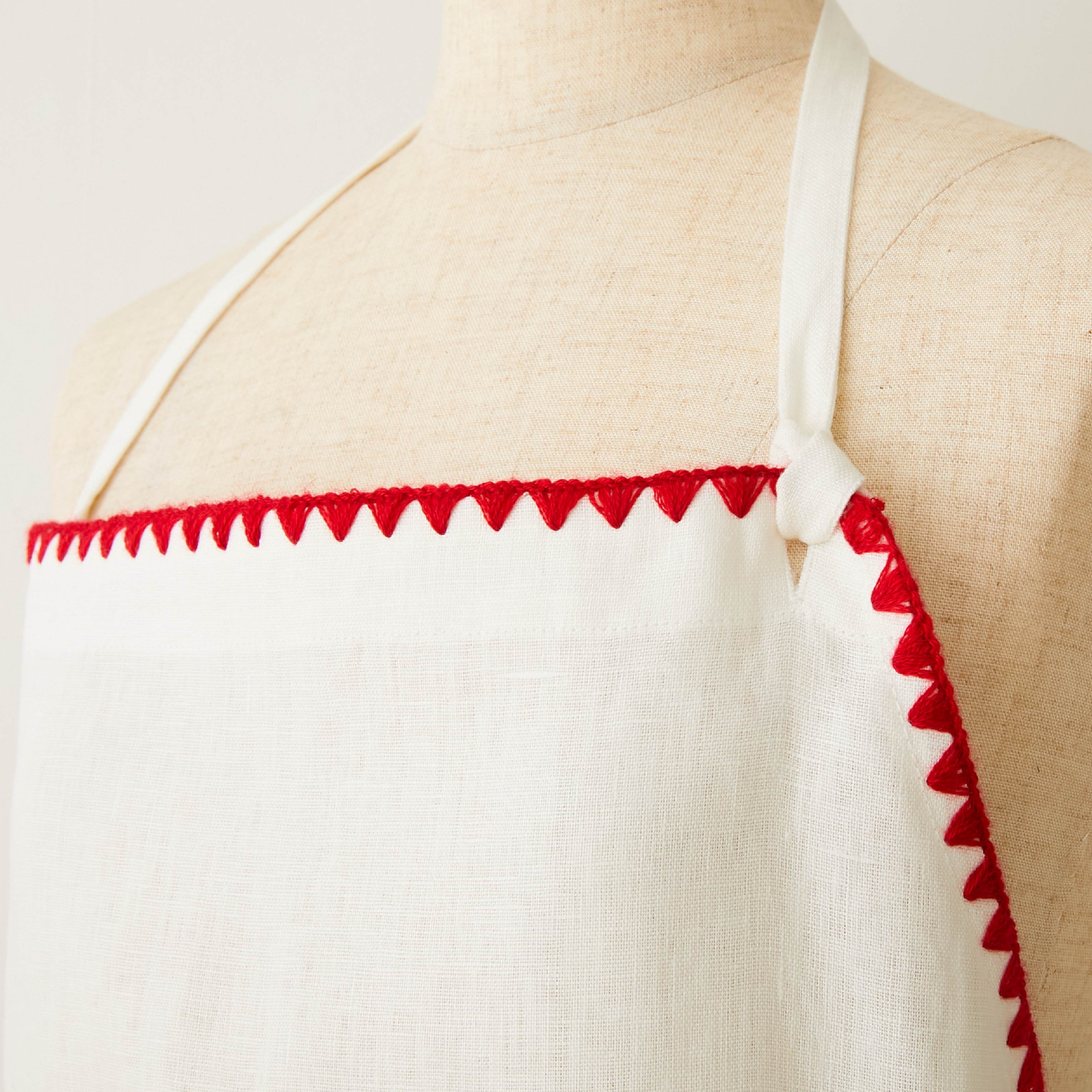 TKMK ORIGINAL LINEN APRON / WHITE×RED 12月初旬発送】TKMK ORIGINAL