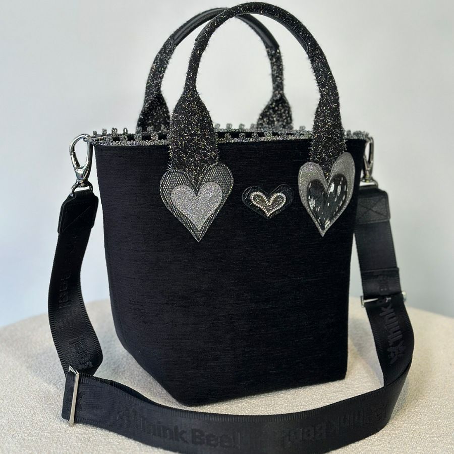 グリッターブラックハート ミニトートバッグ （2ウェイタイプ