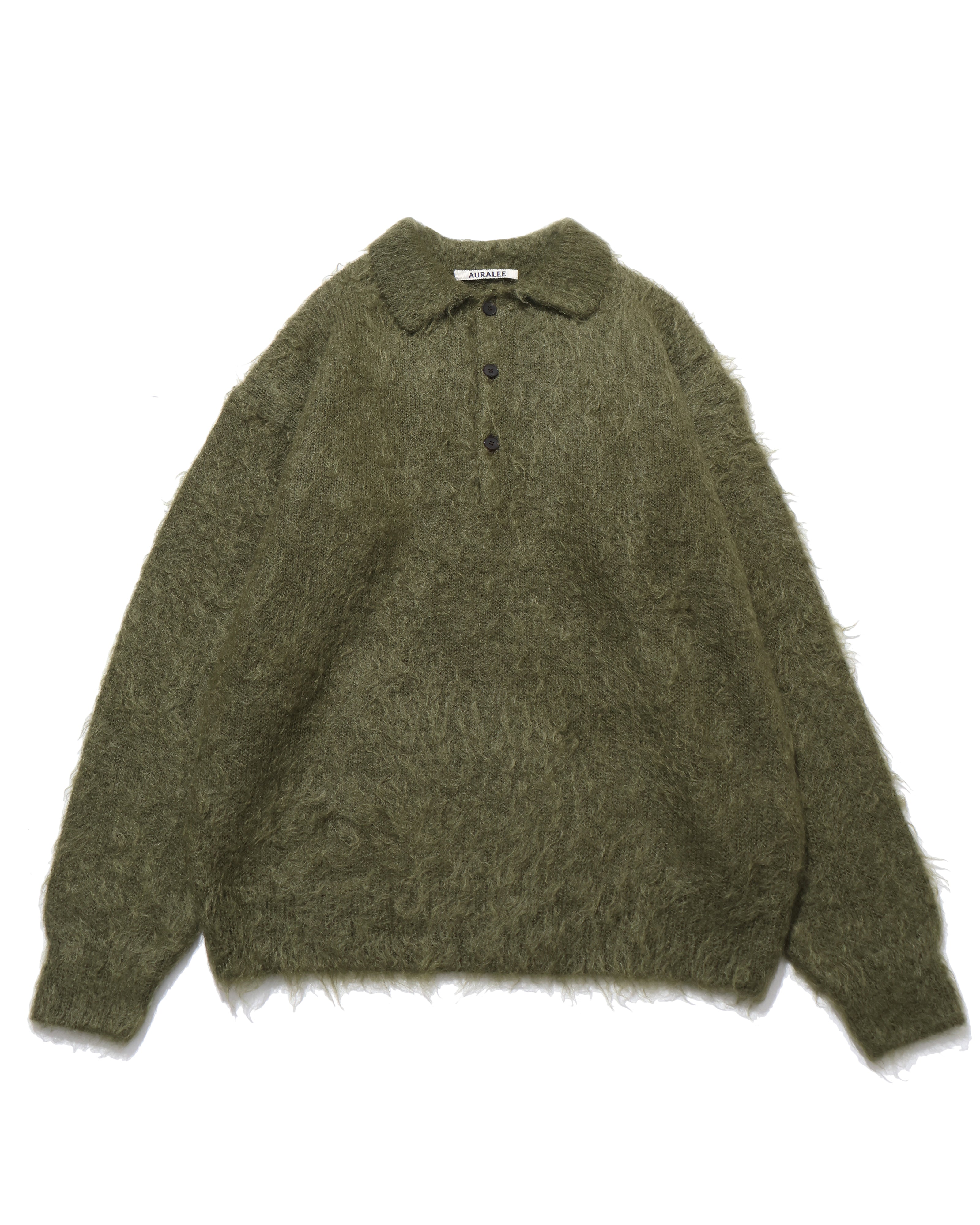 BRUSHED SUPER KID MOHAIR KNIT POLO OLIVE – TIME AFTER TIME