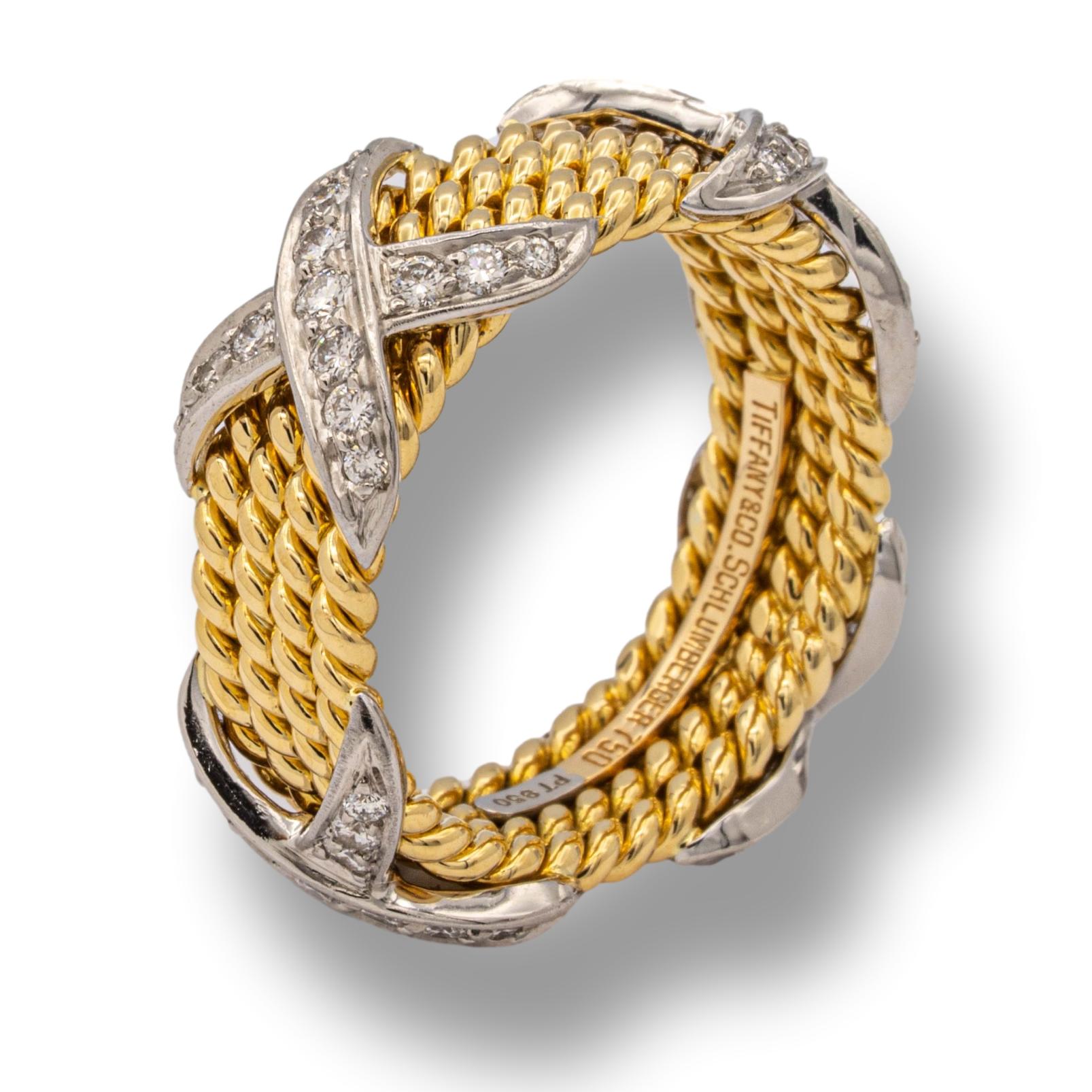 Tiffany & Co.Vintage Schlumberger X 4 Row Rope Ring in 18k and