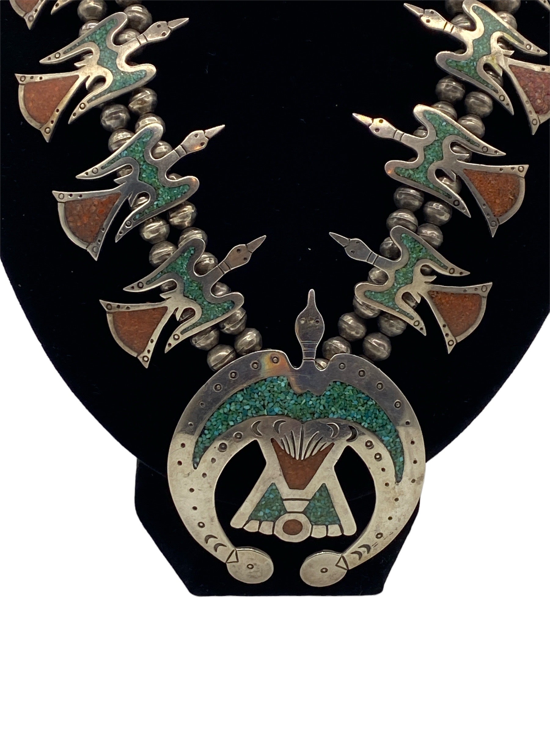 Chip Inlay Peyote Bird Squash Blossom Necklace – The Gordon Collection