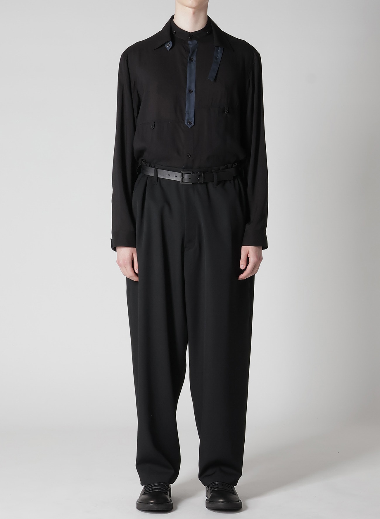 WOOL GABARDINE SIDE TUCK PANTS(S BLACK): Soldes｜THE SHOP YOHJI