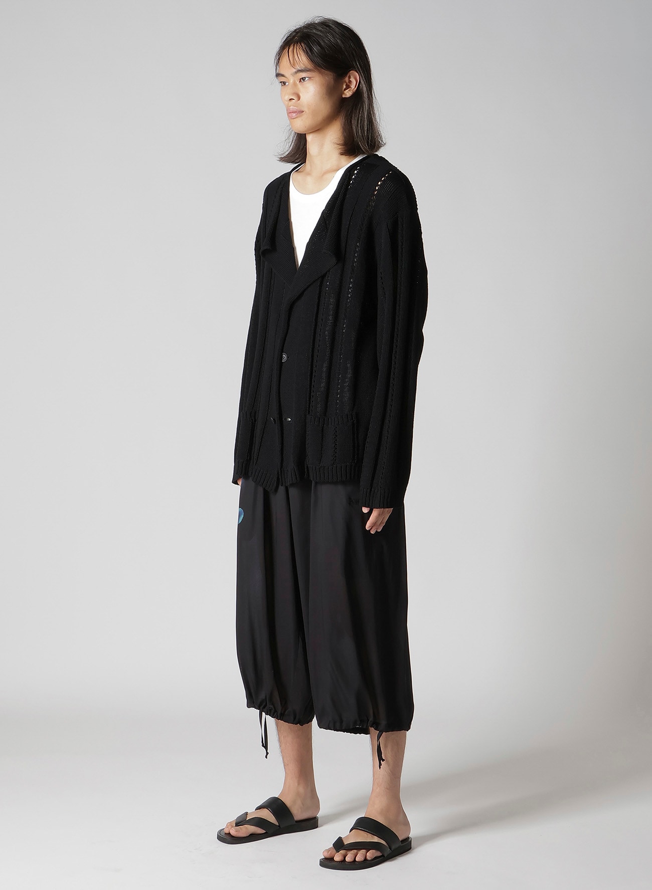 5G 1PLY OPENWORK RIB CARDIGAN(FREE SIZE Black): Yohji Yamamoto