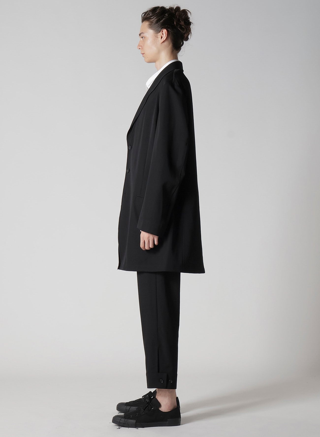 WOOL GABARDINE ASYMMETRY LAPEL JACKET(S Black): Soldes｜THE SHOP