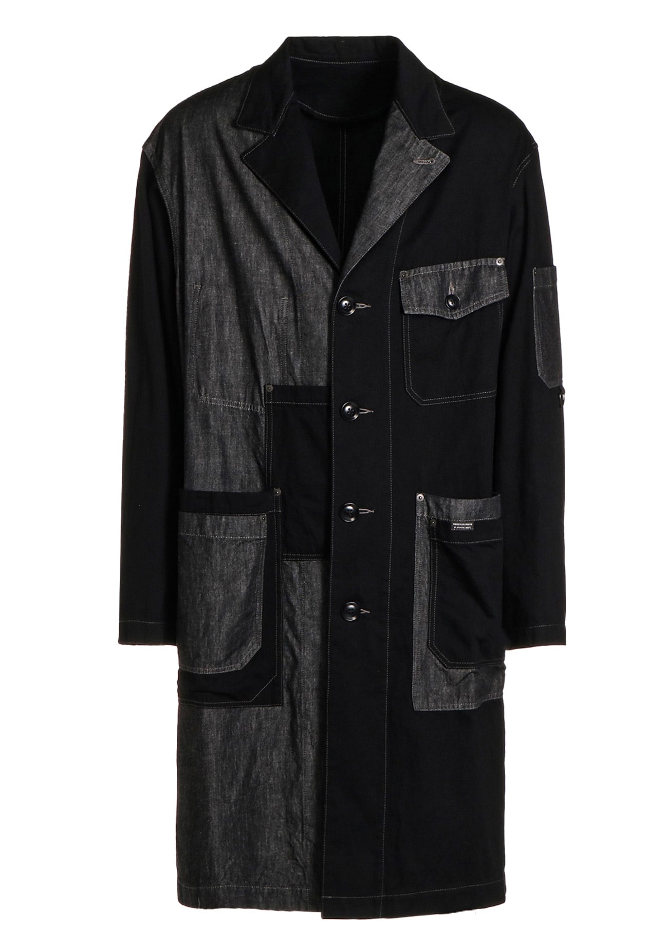 7oz DENIM CRAZY PATCHWORK SHOP COAT(M Black): S'YTE｜THE SHOP