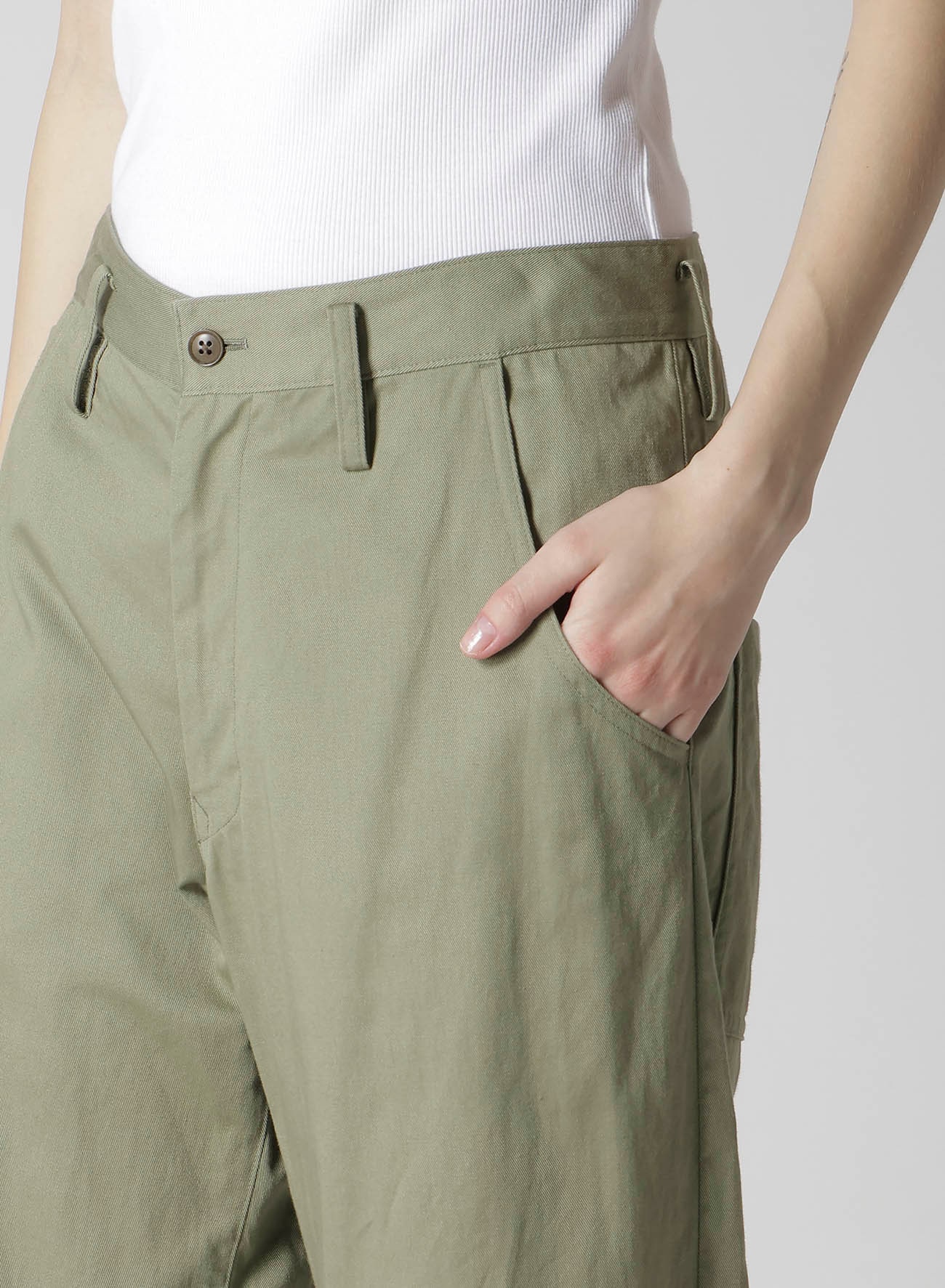 Y's BORN PRODUCT] COTTON TWILL WIDE PANTS(XS Khaki): Y's｜THE SHOP