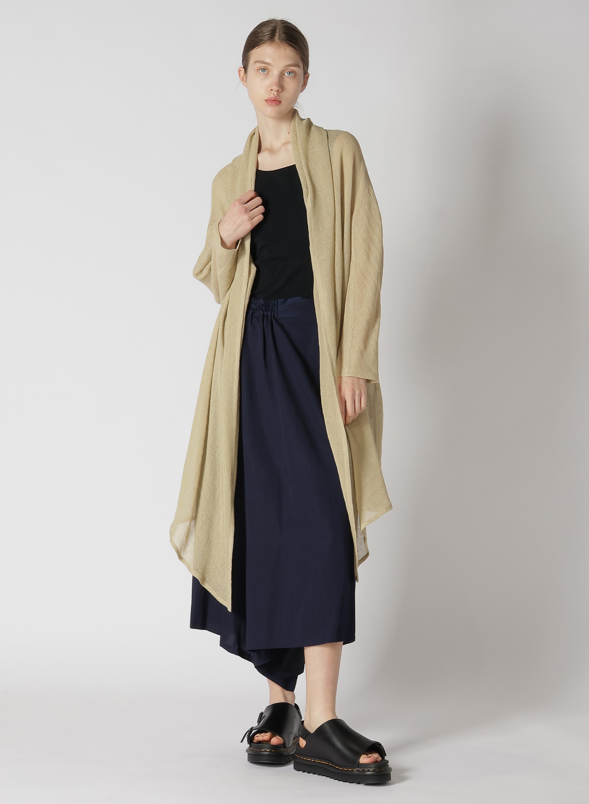 LENO CLOTH SHAWL COLLAR LONG CARDIGAN(S Beige): Y's｜THE SHOP