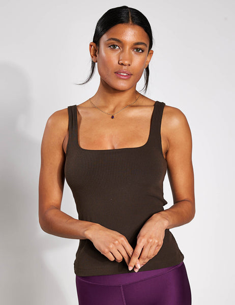 Alo Yoga | Ribbed Minimalist Tank - Espresso | The Sports Edit