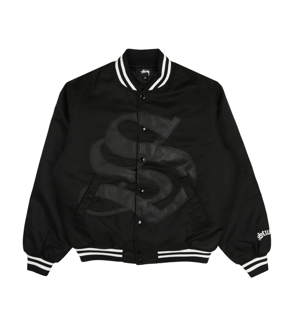Stussy Stadium Gothic Black Satin Varsity Jacket – Bold Statement