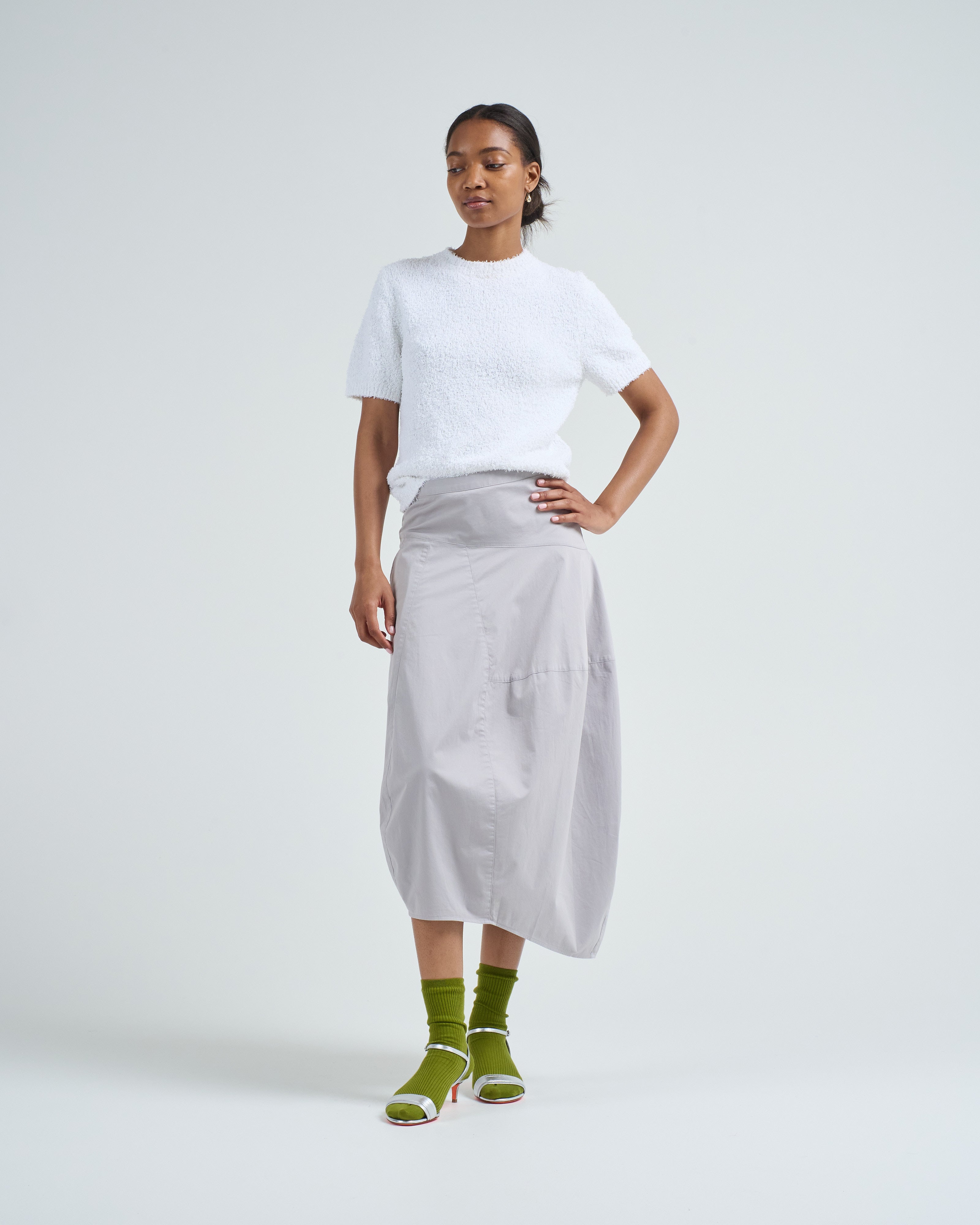 Tibi Garment Dyed Silky Cotton Asymmetrical Balloon Skirt Grey