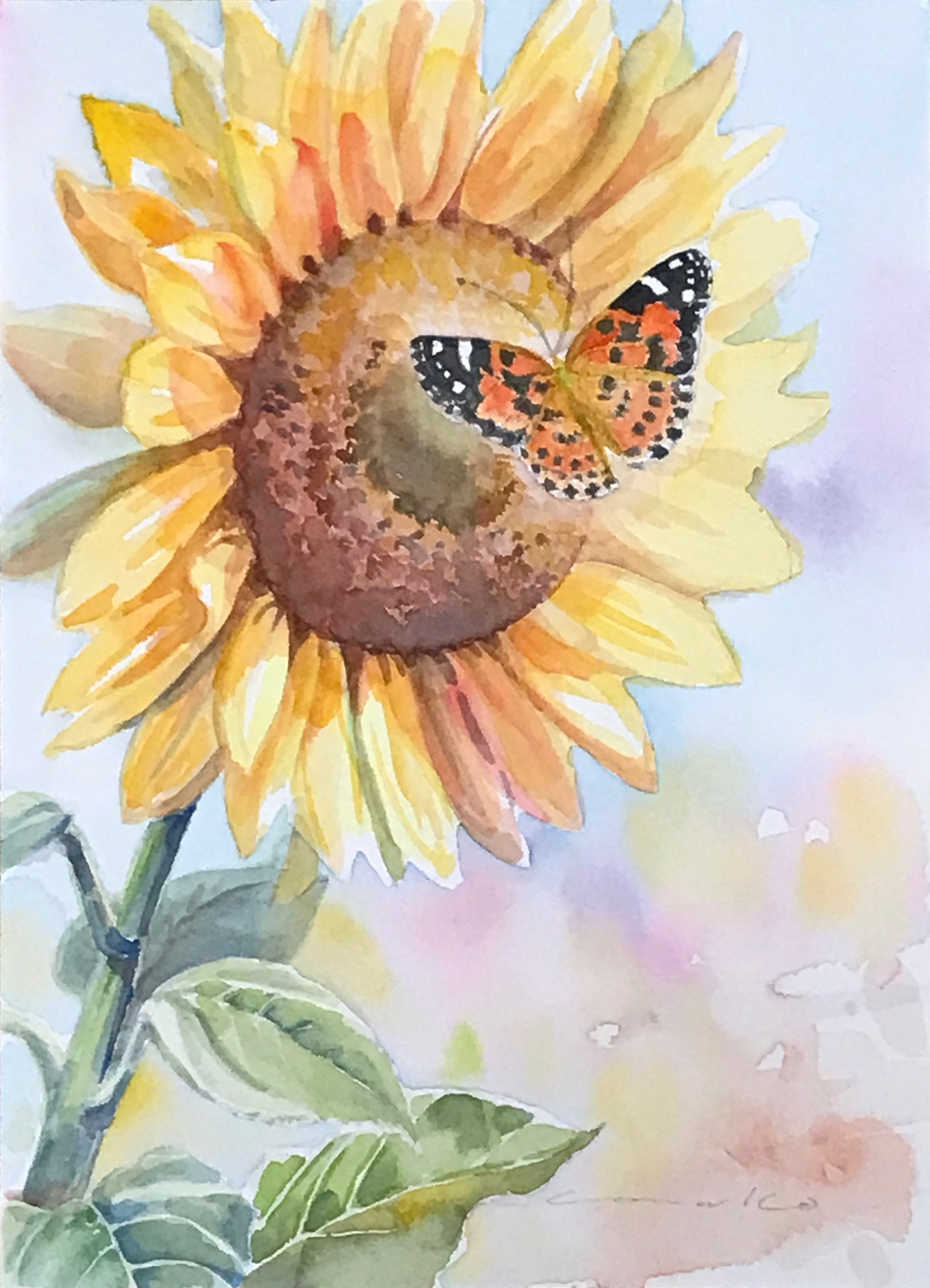 F4 向日葵と蝶（winwinの関係） | canako ｜インテリア絵画 アートの