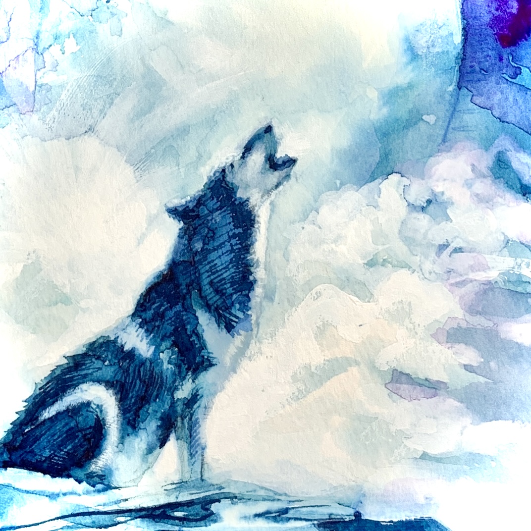 ガラスペンアート〖 Howl at the moon 〗/（ A4サイズ 額入り）インク