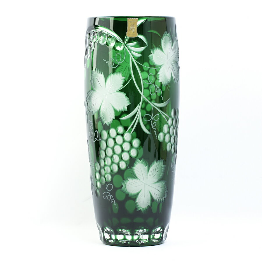 ドレスデンクリスタル グリーン ガラス 花瓶 フレア型 ドレスデン