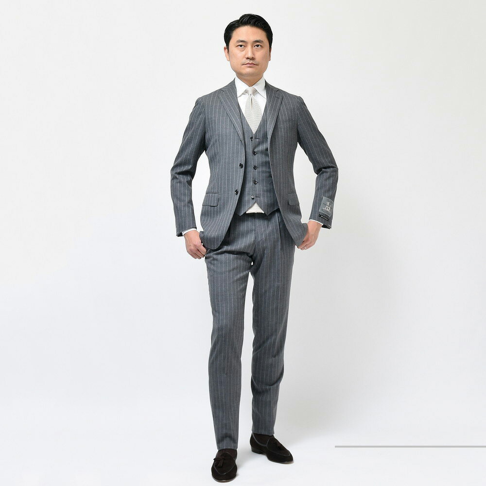 guji（グジ）ウールフレスコチョークストライプ3B1プリーツスーツ(MADE