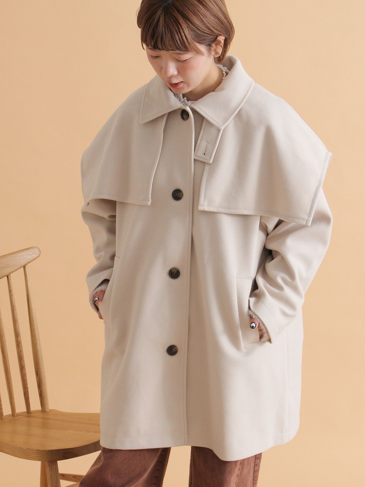 楽天市場】ケープ コート（カラーベージュ）（レディースファッション